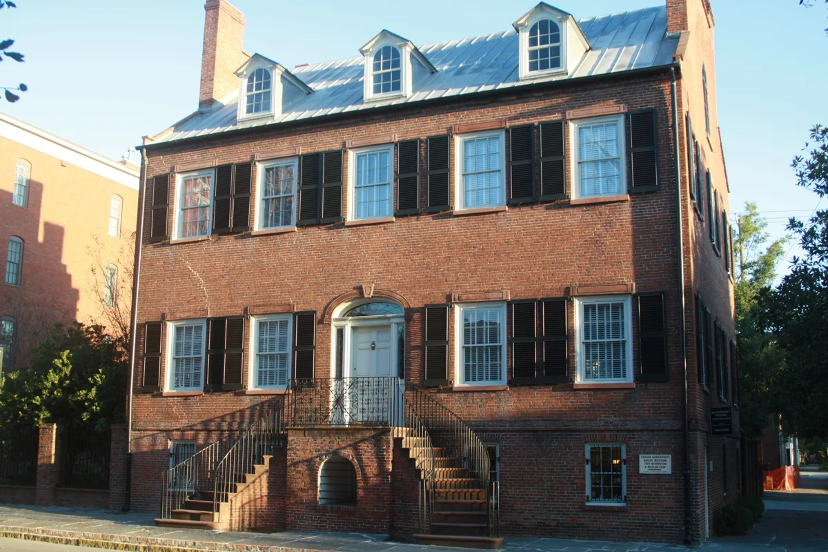 The Davenport House Museum, a brick Federal house among the haunted places on ghost tours in Savannah GA