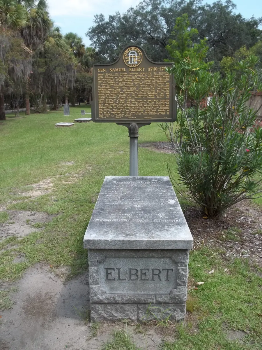 The grave marker of Samuel Elbert in Colonial Park Cemetery, part of the history told on ghost tours in Savannah GA